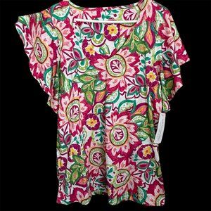 Soft Surroundings Elana Tunic Top XL NWT Floral Paisley Flutter Sleeve V-Neck